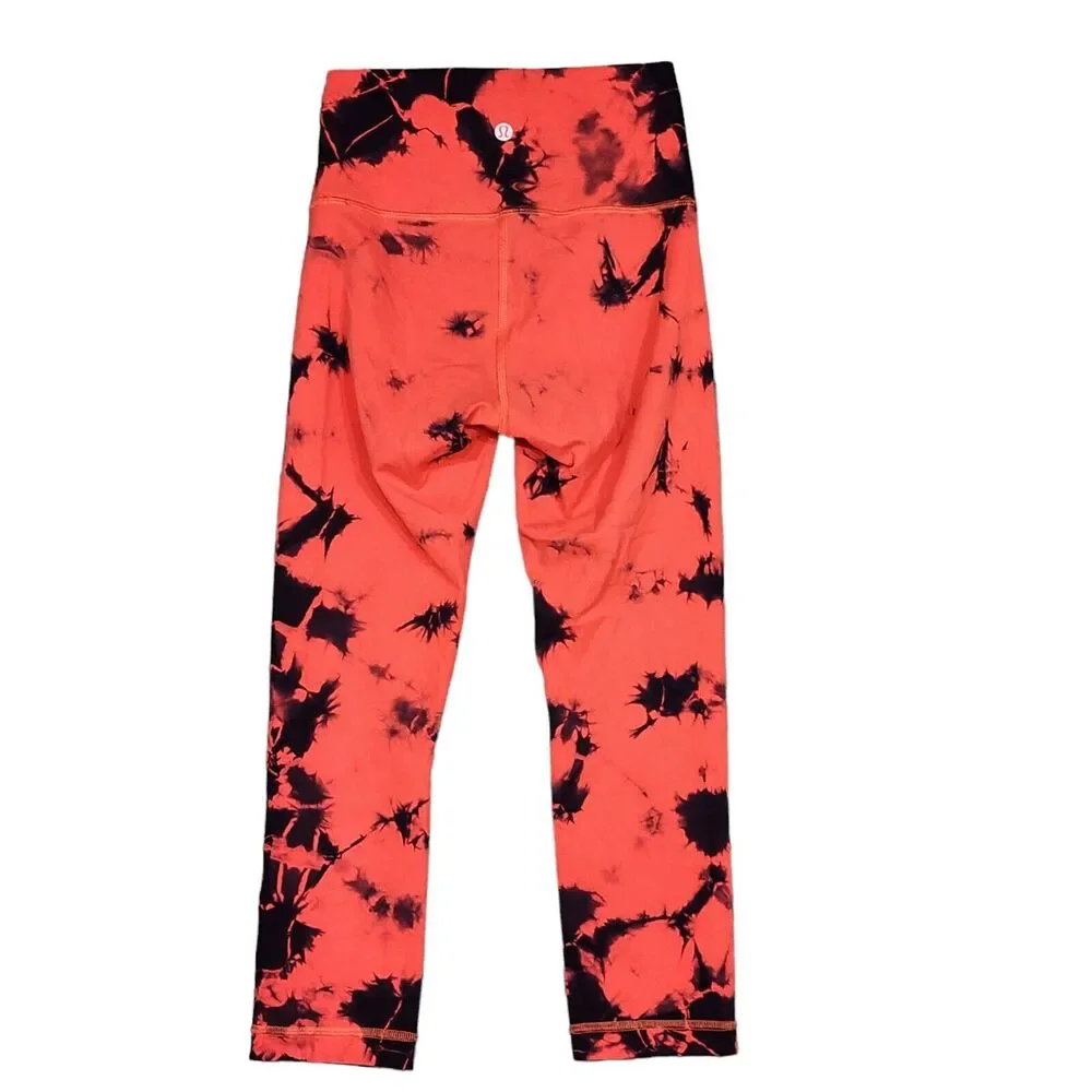 Lululemon Wunder Train HR Crop 21" Everlux Size 4 Tie Dye‎ Carnation Red Black - Picture 2 of 6
